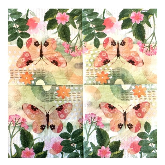 Peachy Pink Butterfly Decoupage Individual Beverage Size Paper Napkins, 2-ct - Picture 3 of 4